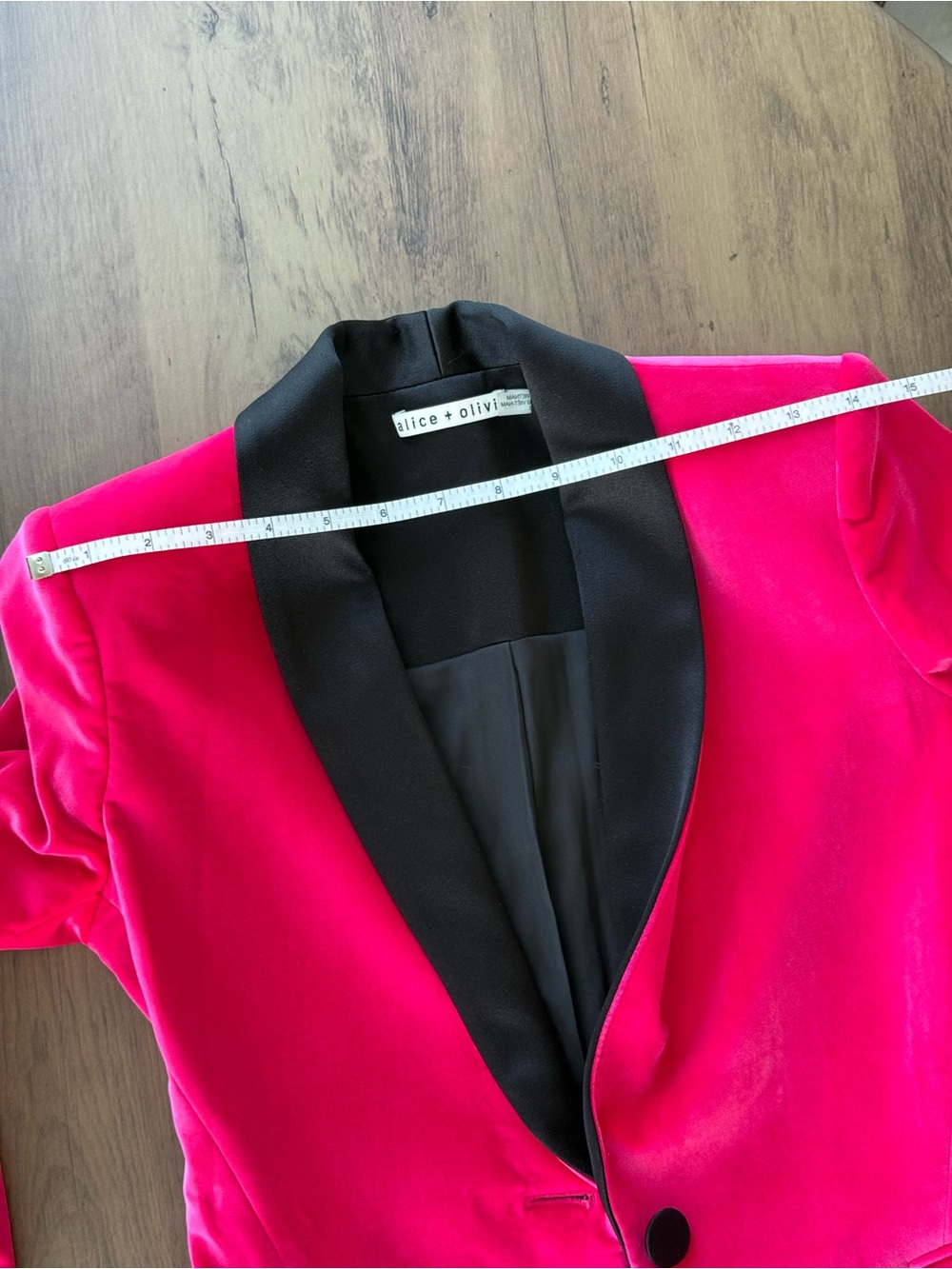 Alice + Olivia Hot Pink Velvet Blazer with Black Satin Shawl Collar - Picture 9 of 9